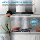 Midea MVT30W9AST Range 30 Inch 450CFM Vent T Shape Stove Hood with 5-Layer Aluminum Permanent Filters Kitchen, Ductless Convertible, 3 Speed Exhaust Fan, Stainless Steel Midea