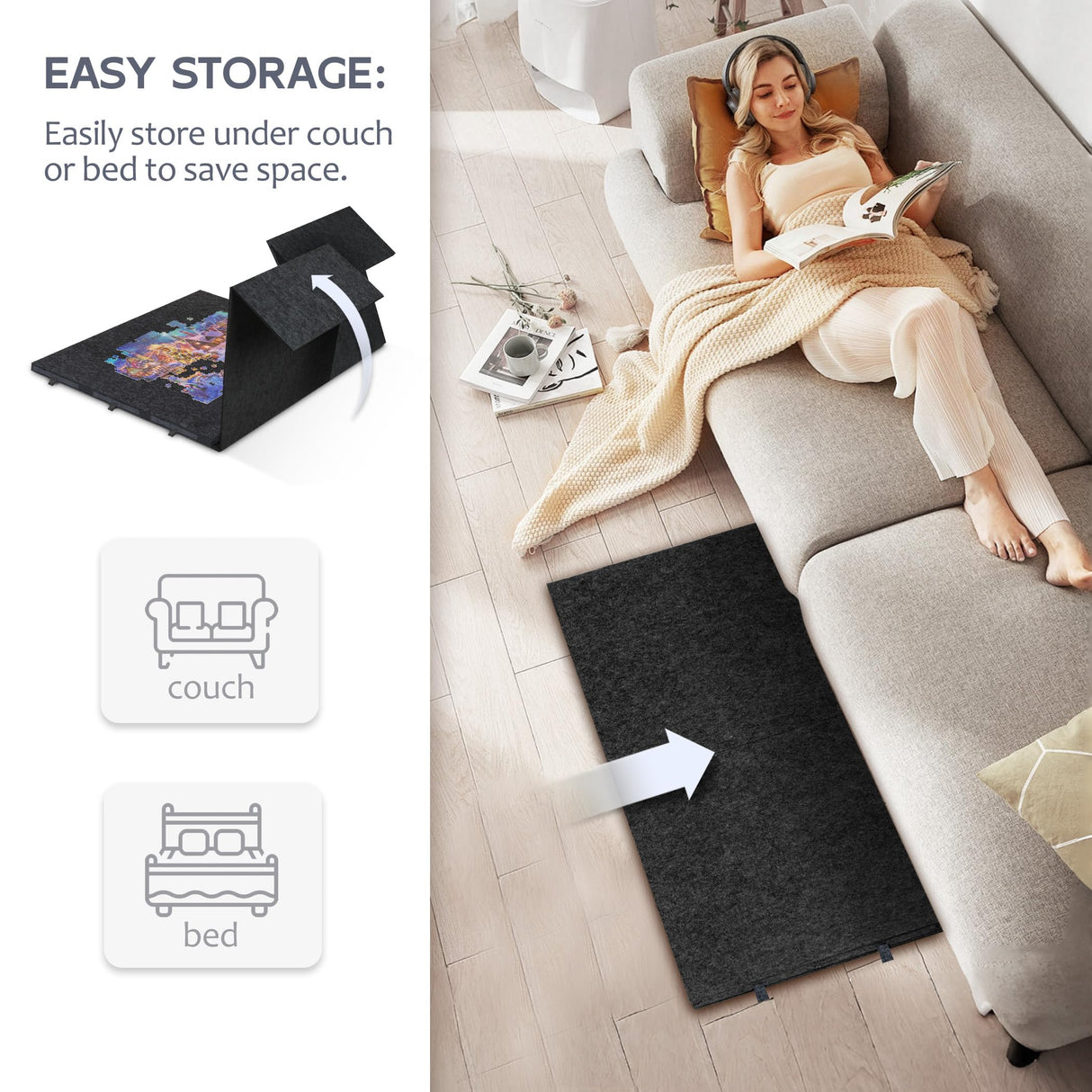 LAVIEVERT 2000 Pieces Portable Jigsaw Puzzle Board with 6 Drawers & Trays, Tilting Puzzle Table with 2-in-1 Puzzle Stand & Cover, Lightweight Puzzle Storage Saver with Puzzle Easel- Dark Gray LAVIEVERT