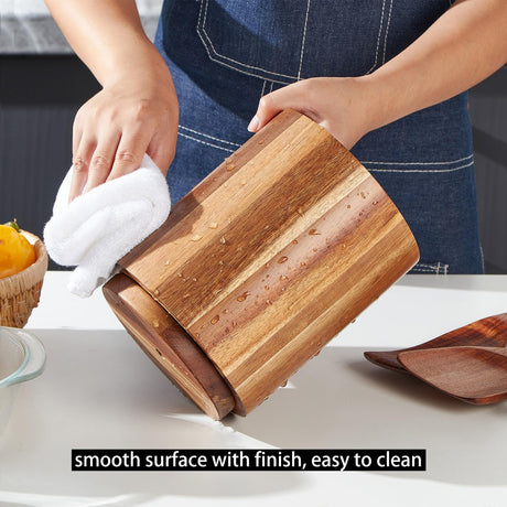 LOHONER Acacia Wood Utensil Holder for Kitchen Counter, 360° Rotating 7.2" Large Cooking Utensil Holder, Kitchen Utensil Storage Organizer for Countertops, Farmhouse Kitchen Decor LOHONER