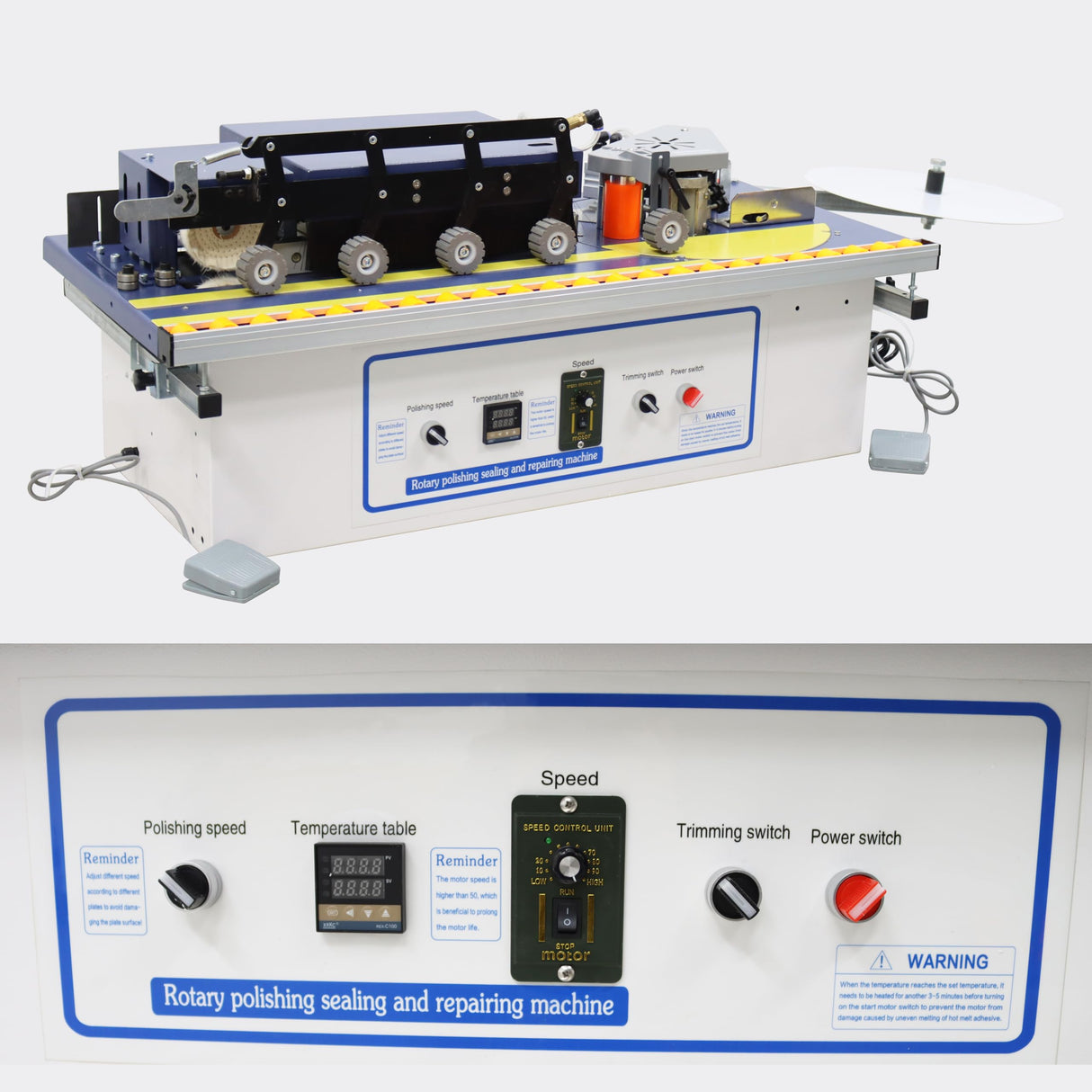 TECHTONGDA Woodworking Edge Bander Countertop Automatic Edge Banding Machine Curve Straight Edge Banding Machine with Control Panel Adjustable Speed 0-6m/min TECHTONGDA