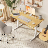 Sweetcrispy Electric Adjustable Height Standing Desk - 63 x 24 inch Sit to Stand Up Desk with Splice Board, Rising Home Office Computer Table with 2 Hook and Wire Hole for Work Sweetcrispy