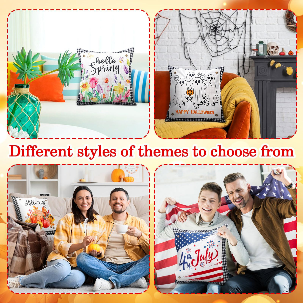 Set of 13 Seasonal Holiday Throw Pillow Covers 18 x 18 in with 12 Interchangeable Holiday Panels Christmas Thanksgiving Fall Xmas Winter Decorative Square Pillowcase for Farmhouse Sofa Home Decor Hahafelt