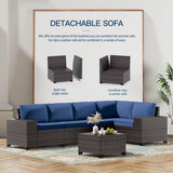 Kullavik 6PCS Outdoor Patio Furniture Set PE Wicker Rattan Sectional Sofa Patio Conversation Sets,Navy Blue Kullavik