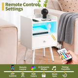 Yoobure Nightstand with Charging Station, Modern Night Stand with LED Lights, Wood Nightstands with Fabric Drawer & Storage Shelf, Night Stands Bedside Table with USB Ports for Bedroom, Office, Home Yoobure