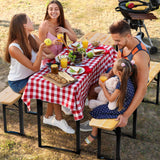 VINGLI Folding Picnic Tables with Benches Set, Weather-Resistant Wooden Beer Garden Table Bench, 3-Piece Portable Fold Up Camping BBQ Table w/Carrying Handles VINGLI