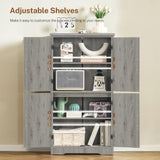 TEENFON Farmhouse Storage Cabinet with 2 Adjustable Shelves, Bathroom Cabinet with 4 Doors, Cupboard for Kitchen, Living Room, Rustic Gray TEENFON