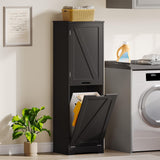 DWVO Tilt Out Laundry Hamper - 53" Tall Bathroom Storage Cabinet Laundry Cabinet with Adjustable Shelves and Clothes Basket, Laundry Hamper Shelf for Laundry Room Bathroom Organizer, Black DWVO