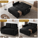 DWVO 55" Convertible Sofa Bed, 3-in-1 Sleeper Sofa with Pull-Out Bed, Linen Futon Couch with Adjustable Backrest and Side Pocket, Modern Loveseat for Living Room Apartment, Balck DWVO