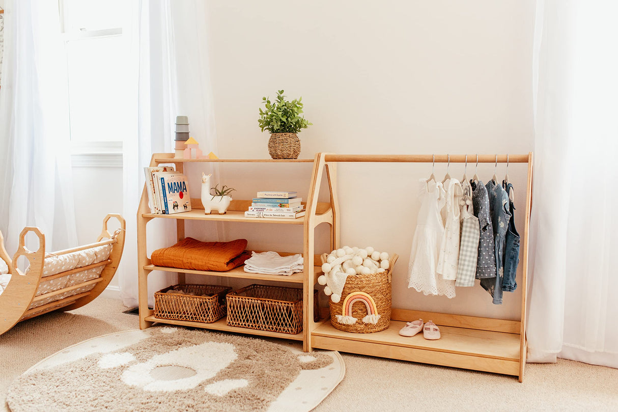 WOOD&ROOM Montessori-Inspired Toy and Book Organizer for Kids Room Shelf for Classroom and Home | Promotes Independence and Learning | Sturdy and Safe Bookcase for Toys and Books (Shelf 4L) WOOD&ROOM