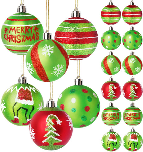 Wninbu 12 Pcs 2.4 Inch Christmas Ball Ornaments for Tree,Red and Green Glittering Hanging Bulbs Pendants for Christmas Tree Decorations Wninbu