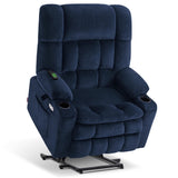 MCombo Oversized Power Lift Recliner Chair for Elderly, Dual Motor Lift Chair with Heat and Massage, Lay Flat Lift Chair for Big and Tall, Cup Holders, Fabric R7891 (Oversize, Navy Blue) MCombo