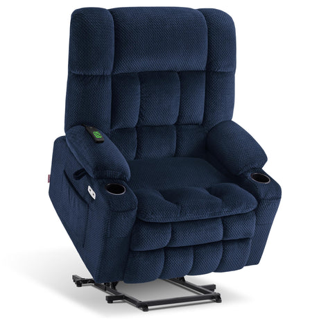 MCombo Oversized Power Lift Recliner Chair for Elderly, Dual Motor Lift Chair with Heat and Massage, Lay Flat Lift Chair for Big and Tall, Cup Holders, Fabric R7891 (Oversize, Navy Blue) MCombo