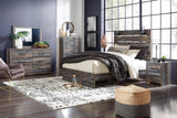 Signature Design by Ashley Drystan Rustic Queen Panel Bed, Sconce LED Lights, USB Ports and Nailheads, Foundation or Box Spring Needed, Dark Brown & Gray Signature Design by Ashley