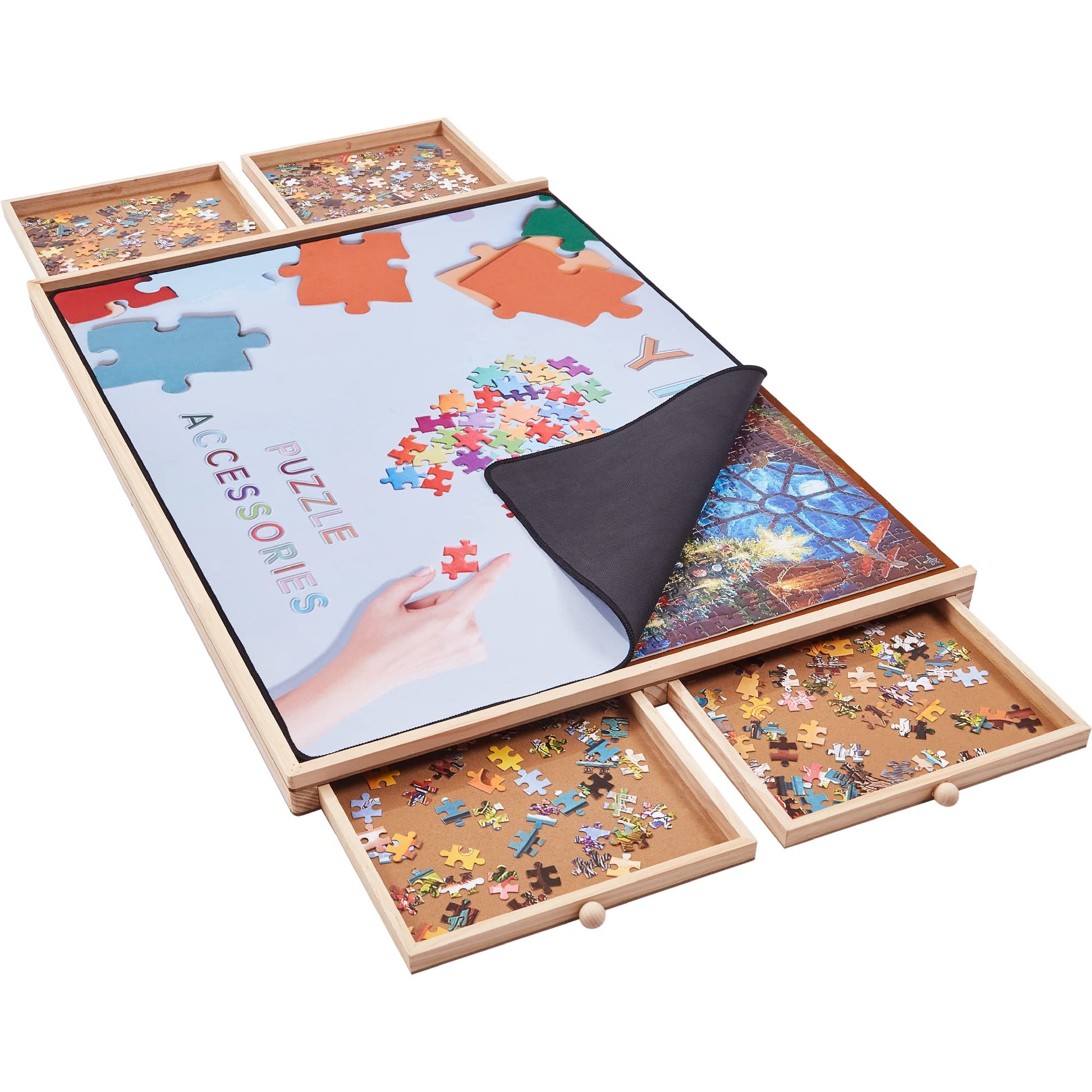 YISHAN Wooden Jigsaw Puzzle Board Table for 1000 Pieces with Drawers and Cover, Adjustable Puzzle Easel, Portable Tilting Puzzle Plateau for Adults and Children - WoodArtSupply