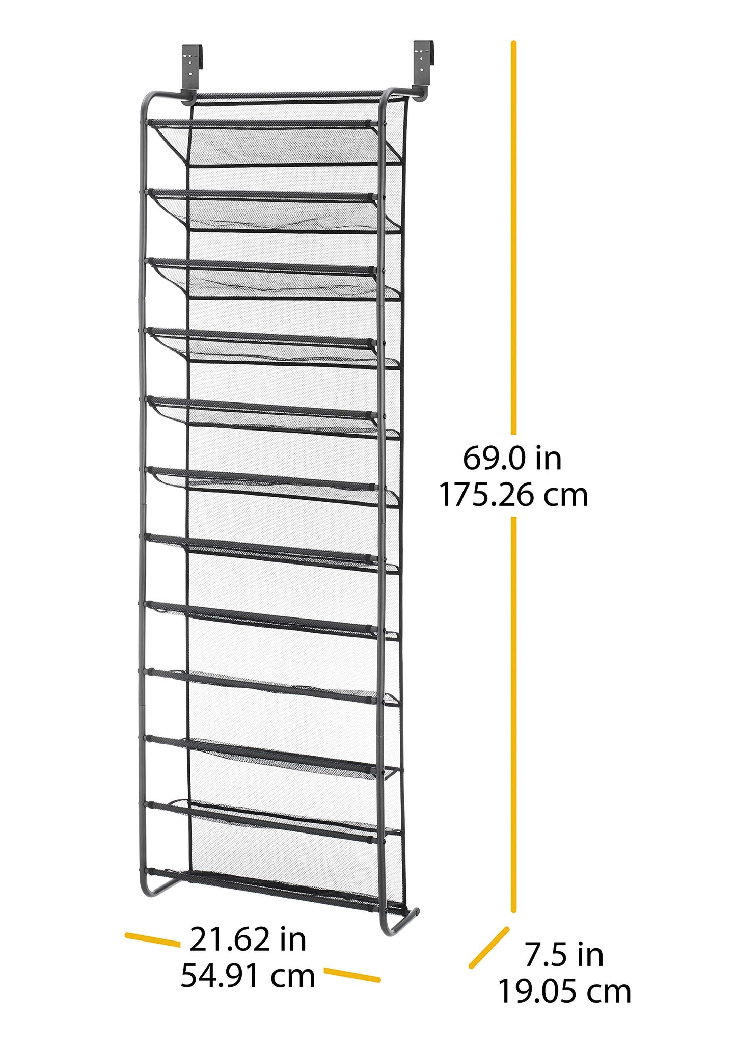 Whitmor 36 Pair Over-The-Door Rack-Gunmetal Gray Shoe Organizer