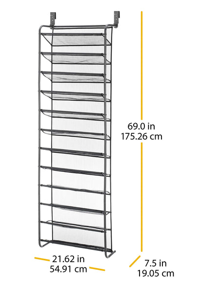 Whitmor 36 Pair Over-The-Door Rack-Gunmetal Gray Shoe Organizer