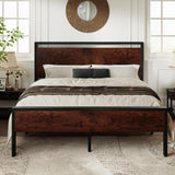 Allewie Queen Size Heavy Duty Platform Bed Frame with Elegant Wooden Headboard and Footboard in Mahogany Allewie