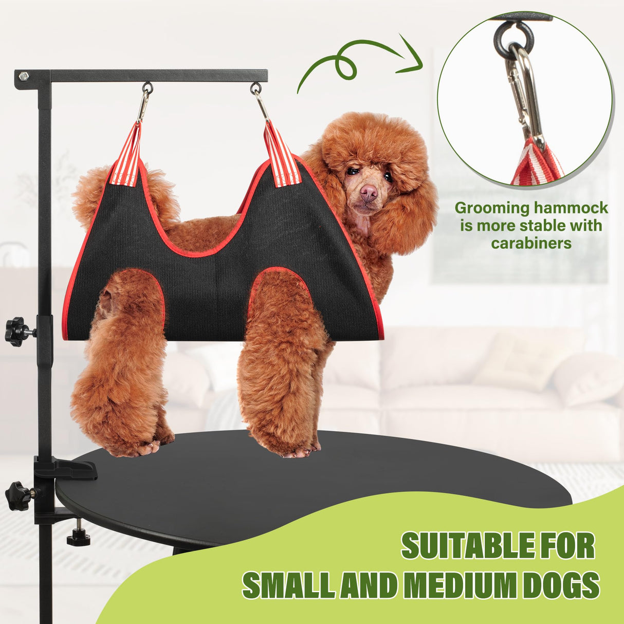 Dog Grooming Arm with Pet Grooming Hammock, getlstub 35" Pet Grooming Table Arm with Adjustable No Sit Haunch Holders, Dog Grooming Stand with Loop Noose for Small and Medium Pets getlstub