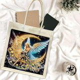 DoxQcs Diamond Art Painting Tote Bag Kit, Shoulder Bags 5D DIY Handbags Reusable Shopping Bags with Handles for Women-Moon Angel DoxQcs