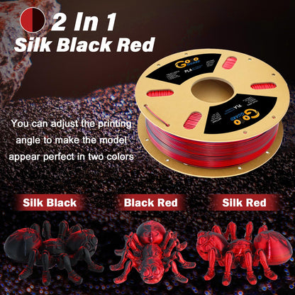 Goto Guard Silk PLA 3D Printer Filament, Dual Color Filament Black-Red 3D Printing Filament, Coextrusion Color Change PLA Filament 1.75mm +/-0.02, 1KG/2.2lb - WoodArtSupply