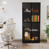 HLR Display Cabinet with Glass Doors, Tall Storage Cupboard, Freestanding Curio Display Cabinet with 4-Tier Storage Shelves for Collectibles, Living Room, Home Office HLR