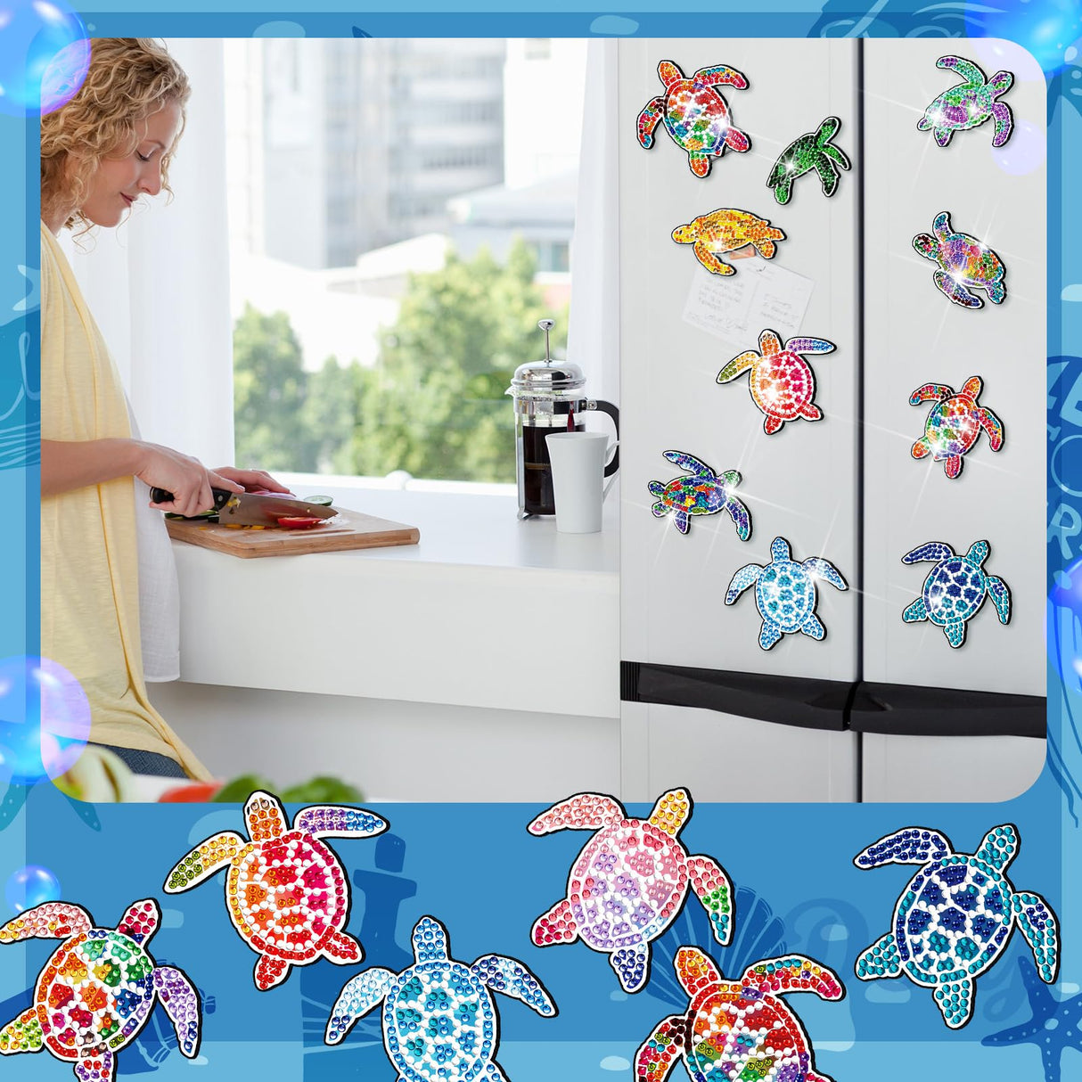 Remuuly 30 Pcs Diamond Painting Magnets Summer Diamond Art Magnet Kits for Adults Spring Flower Animal Cupcake 5D Rhinestones Refrigerator Magnetic Stickers for Fridge DIY Crafts Gifts(Turtle) Remuuly