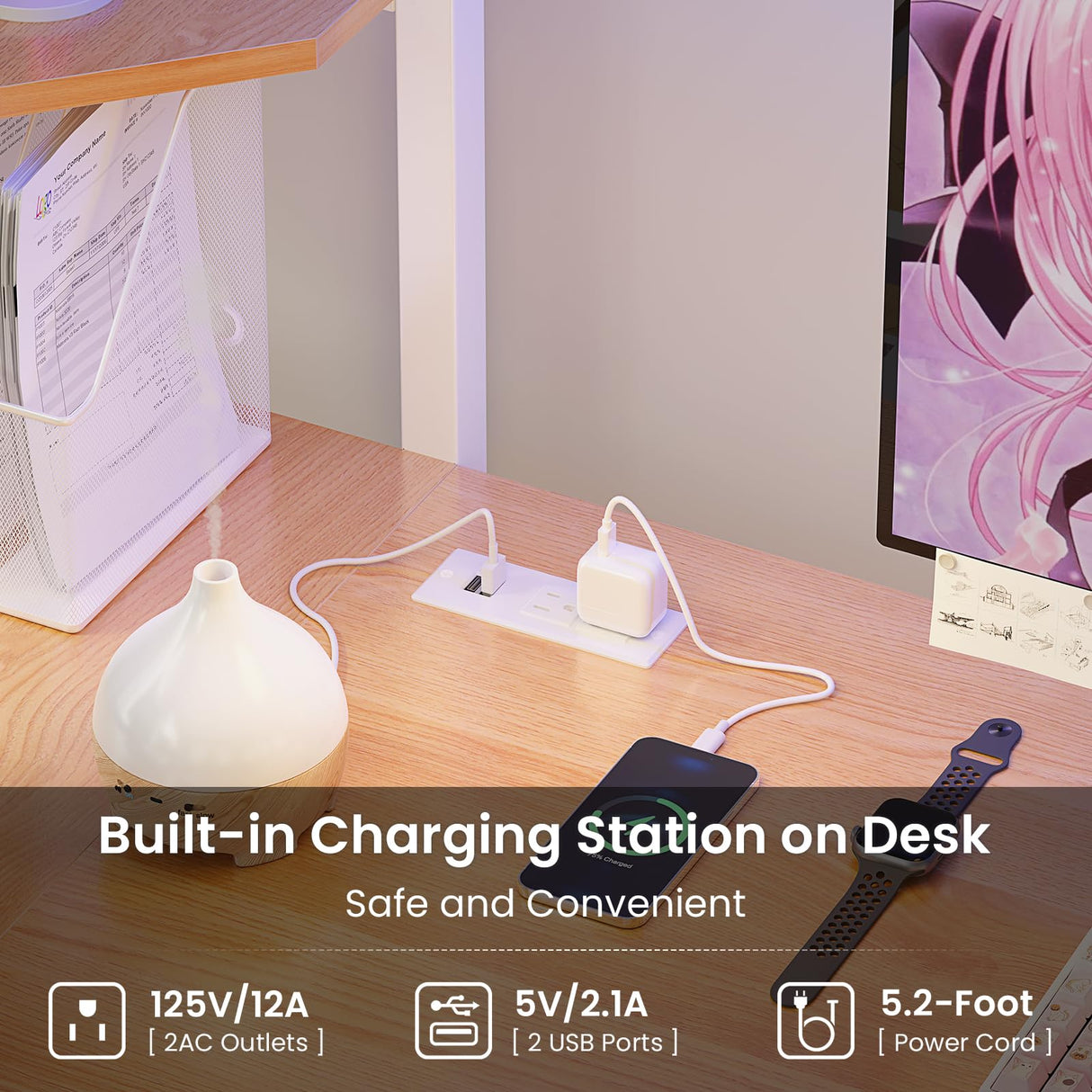 Hasuit Twin Size Loft Bed with U-Shaped Desk, Charging Station &LED Lights, Twin LED Loft Bed with Open Storage Shelves, Safety Guardrail & Double Ladder,No Box Spring Needed, White Metal Loft Bed Hasuit