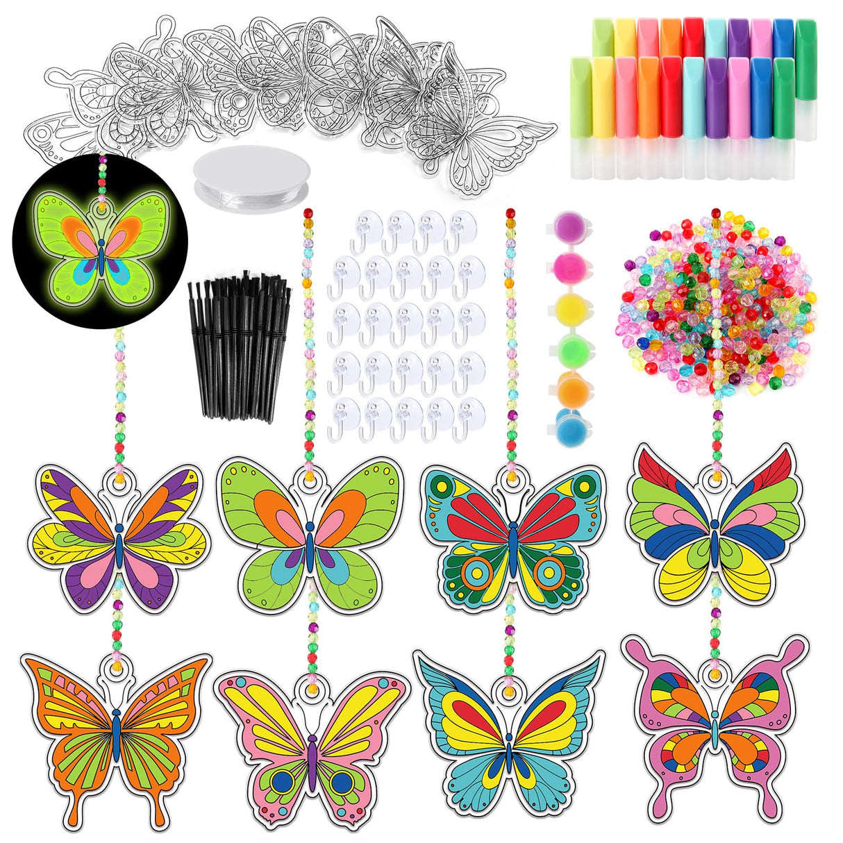Nlicrst 32 Sets Butterfly DIY Sun Catcher Crafts Decorations, Sun Catcher Kits for Adults Window Art, Suncatcher Paint DIY Craft Kits for Kids Classroom Decorations Nlicrst