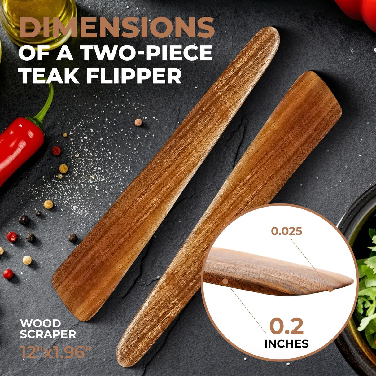 Natural Teak Wood Spatula for Cooking, 12 Inches Flat Wooden Turner, Small Wood Flippers Handmade for Nonstick Cookware Turning Flipping Serving and Scraping. Set of 2 AIUHI