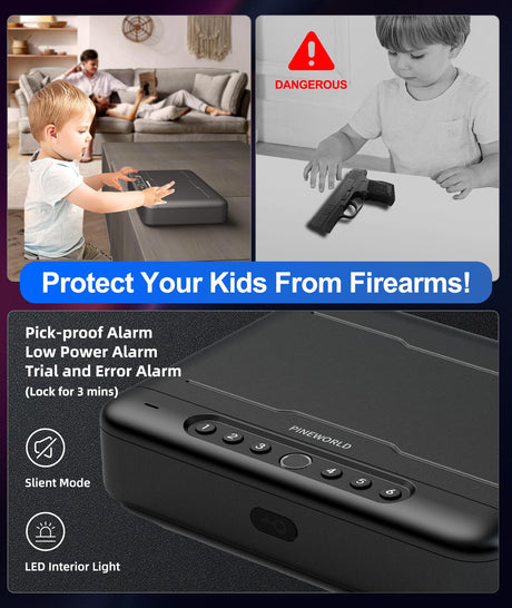 PINEWORLD Gun Safe, Biometric Gun Safes For Handgun, Pistol Safe With Fingerprint or Keypad, 4-Quick Access Unlock Gun Case for Firearm, Gun Lock Box For Nightstand Beside with APP Normal Size PINEWORLD