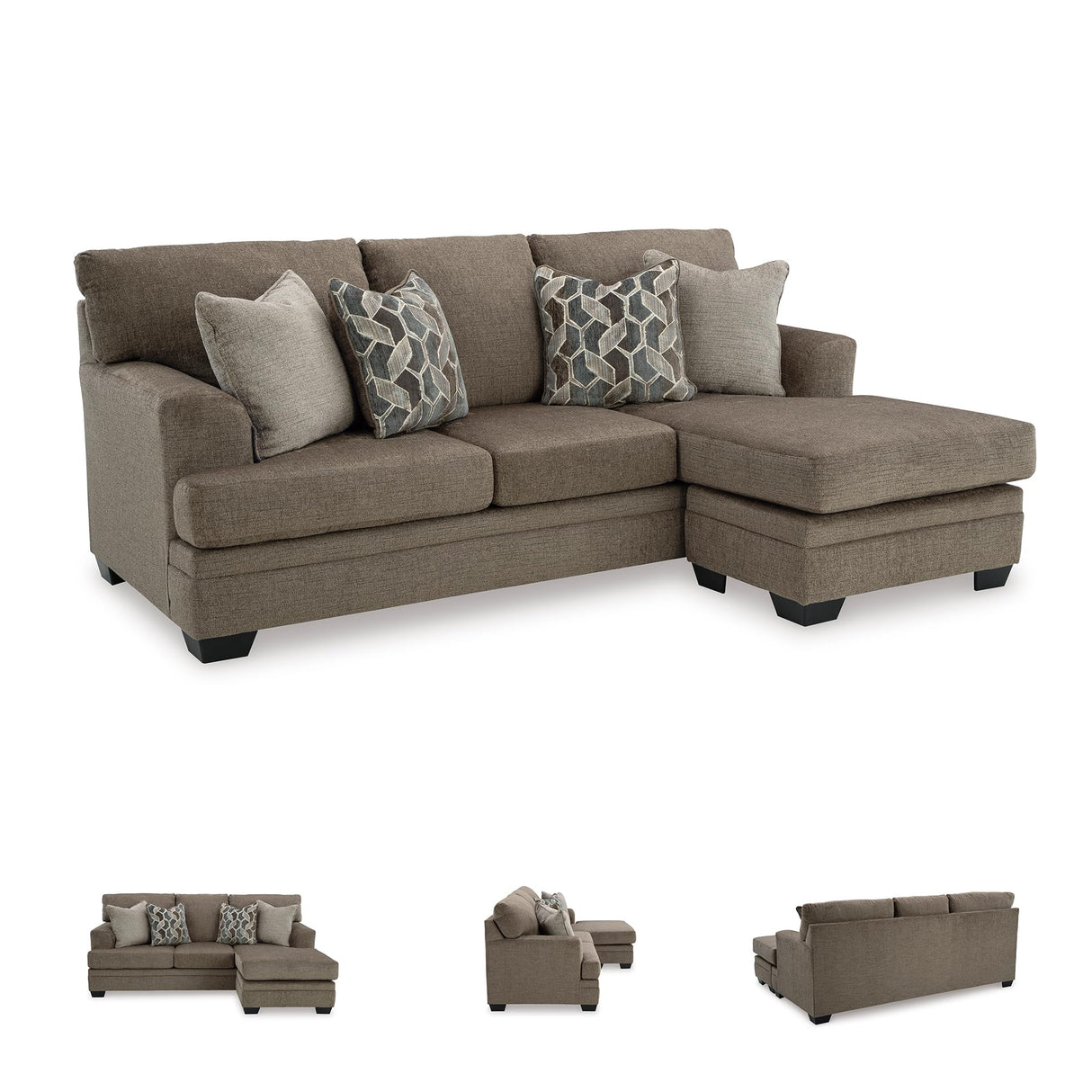 Signature Design by Ashley Stonemeade Casual Right-Arm Facing Sofa Chaise with 4 Toss Pillows, Dark Brown Signature Design by Ashley