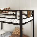 Allewie Black Twin Over Twin Bunk Bed with Rustic Wood Accents and Sturdy Metal Frame Allewie