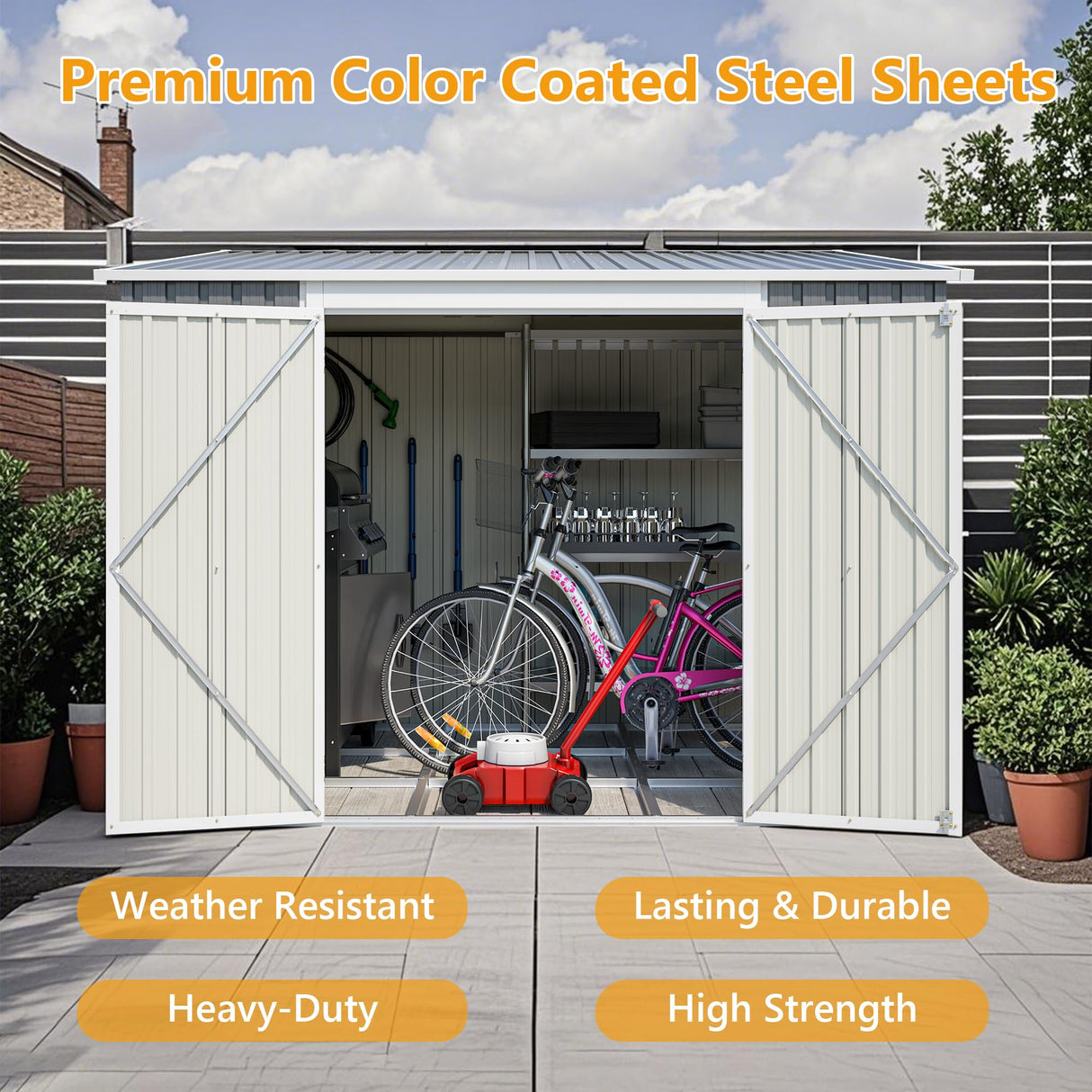 6x8FT Metal Outdoor Storage Shed with Floor Frame,Large Tool&Lawn Mower Shed with Two Lockable Doors for Garden Backyard Patio Storage,Outside Lean to Waterproof Storage Shed Thanaddo