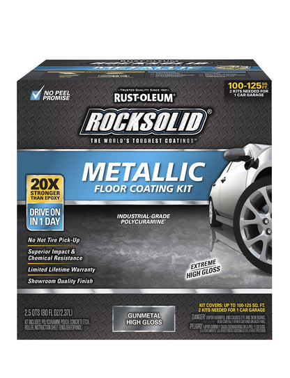 Rust-Oleum 299743 RockSolid Metallic Garage Floor Coating Kit, 80 fl oz, Gunmetal, 2.5 Quarts (Pack of 1) - WoodArtSupply