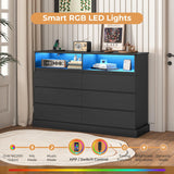 DICTAC Dresser for Bedroom with LED Lights and Charging Station, Black Dresser with No Handle Drawers, Modern Chest of Drawers, Dimensions 50.4''L x 15.7''D x 36.7''H DICTAC