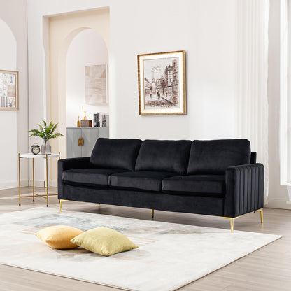 Sofa and Loveseat Set 2 Piece, Comfy Velvet Tufted Couch and Loveseat Sets Living Room Furniture Sets with Gold Leg, Modern Couches Sofas Sets of 2 Love Seat for Bedroom Office Juego De Sala (Black)