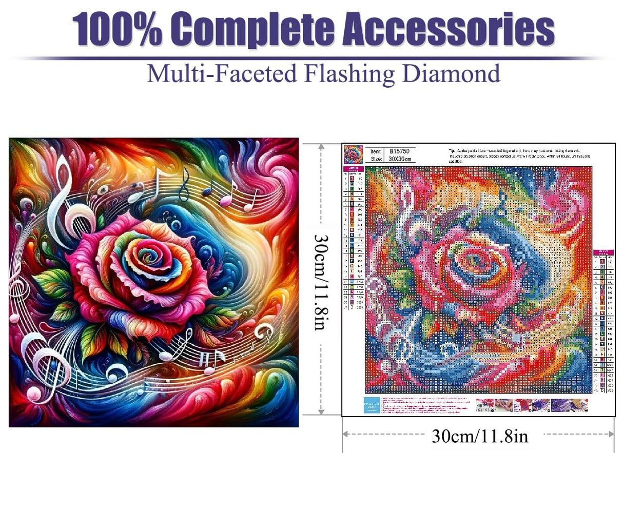 STGLCR Music Diamond Painting Kits for Adults,5D Rainbow Rose Diamond Art Kits for Beginners,DIY Full Drill Diamond Gem Art with Painting Kits for Home Wall Decor 12 x 12 Inch Music Rose STGLCR