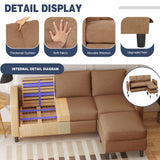 Shintenchi Small Sectional Couch Sofas, 3 Seat L Shape Sofa with Ottoman, Fabric Upholstered Convertible Sofa Couches, Small Couch for Apartments, Living Room and Office (Brown) Shintenchi