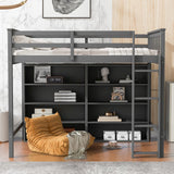 SOFTSEA Twin Size Grey Loft Bed with Open Storage and Ladder for Kids SOFTSEA