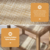 SICOTAS Boho Rattan Nightstand Bedside Table - Farmhouse Narrow End Table for Living Room - Accent Side Table with 2 Rattan Open Storage Shelves for Bedroom, Small Spaces, Wood SICOTAS