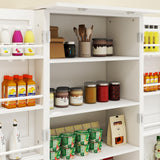 NicBex 50" Kitchen Pantry Storage Cabinet with LED Light,2 Doors with Racks and Shelves,Tall Farmhouse Kitchen Pantry Cabinet & Wardrobe,Freestanding Cupboard for Dining Room,Bathroom,Kitchen,White NicBex