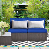 Tangkula 2 PCS Outdoor Wicker Armless Sofa, Patio Rattan Sectional Sofa Set w/2 Thick Seat Cushions and 2 Back Cushions, Additional Seats for Balcony Garden Patio Poolside (Navy Blue) Tangkula