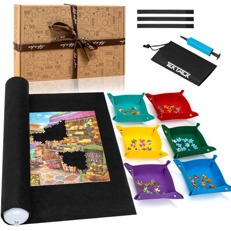 Tektalk Higher-Capacity Design, Jigsaw Puzzle Roll-up Mat in Delicate Packaging Box with Hand Pump, Storing for 2000, 1500, 1000, 500 Jigsaw Puzzle Pieces Tektalk