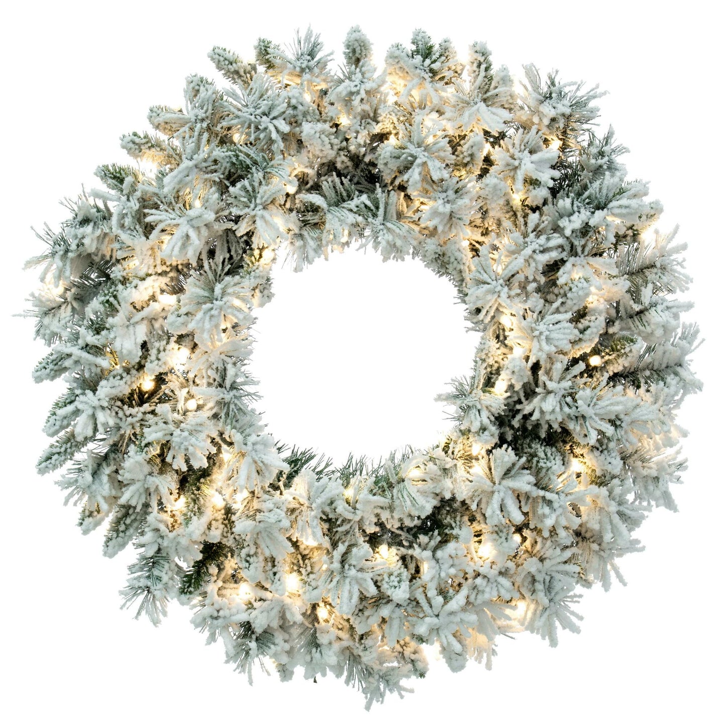 Vickerman 42" Flocked Snow Ridge Artificial Christmas Wreath, Warm White LED Lights - Faux Snowy Christmas Wreath - Indoor Seasonal Home Wall Decor