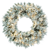 Vickerman 42" Flocked Snow Ridge Artificial Christmas Wreath, Warm White LED Lights - Faux Snowy Christmas Wreath - Indoor Seasonal Home Wall Decor Vickerman