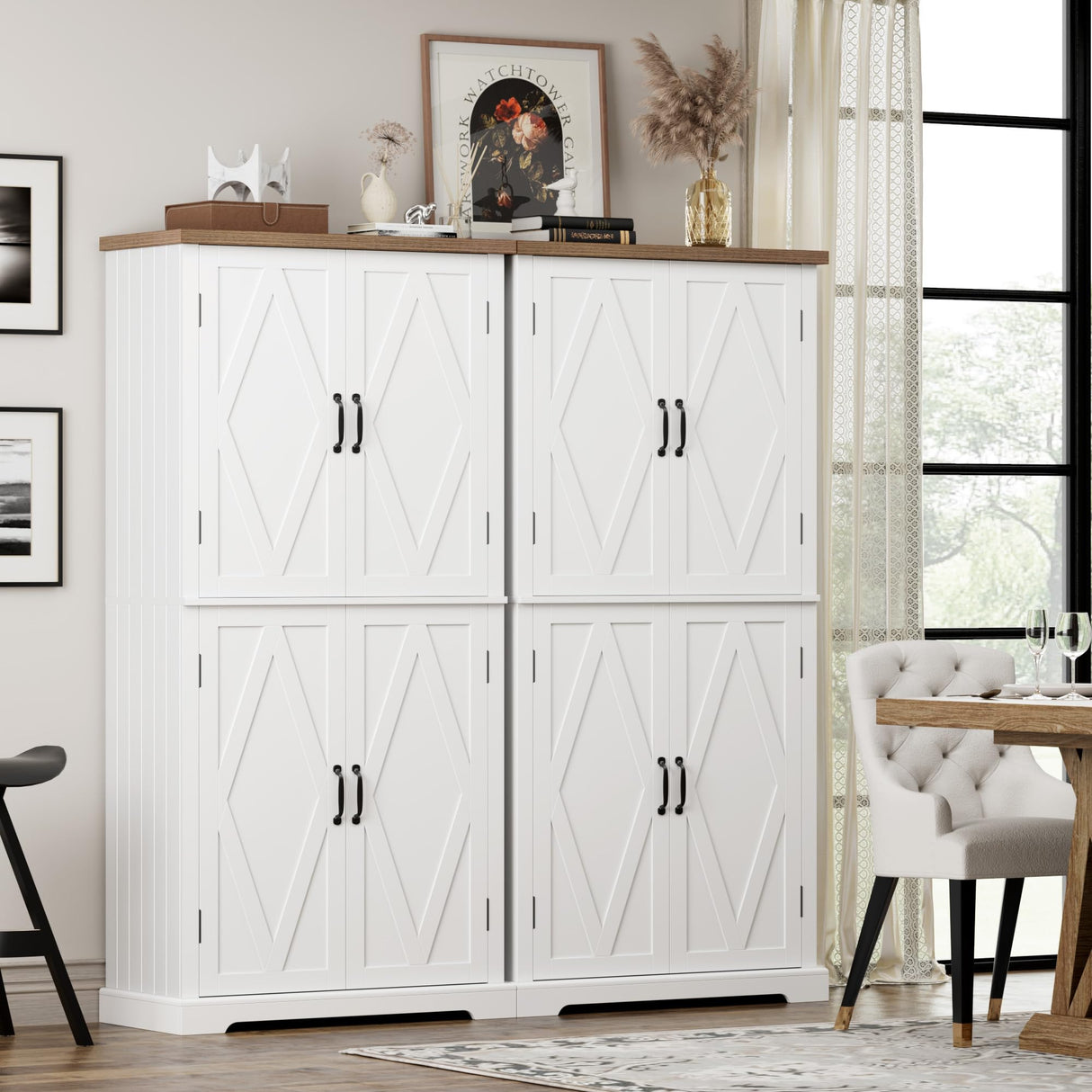 HOSTACK 64" Modern Farmhouse Pantry Cabinet with Adjustable Shelves and 4 Doors HOSTACK