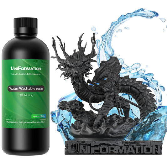 UNIFORMATION Water Washable Resin 2KG Easy to Clean Fast UV Curing 3D Printer Resin Photopolymer Low Viscosity Rapid 3D Resin Liquid with High Precision Suit for SLA/LCD/DLP Printing 2x1KG Black