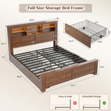 EnHomee Full Size Bed Frame with Headboard and Storage, 4 Drawers and LED Built in Charging Station Full Bed Frame with Storage Farmhouse, NO Noise,No Box Spring Needed,Brown EnHomee