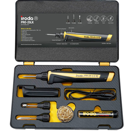 IRODA SOLDERPRO Cordless Soldering Iron Kit Type C 30W 3-in-1, 3200mAh Japanese Battery | USB Rechargeable Soldering Iron | LED Spotlight | Rapid Heat Up | Taiwan Made (25LK) Iroda