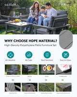 SERWALL HDPE Patio Furniture Set, 7-Piece Outdoor Sectional Sofa Set, All Weather Outdoor Couch Set for Deck, Lawn, Grey Frame with Grey Cushion SERWALL